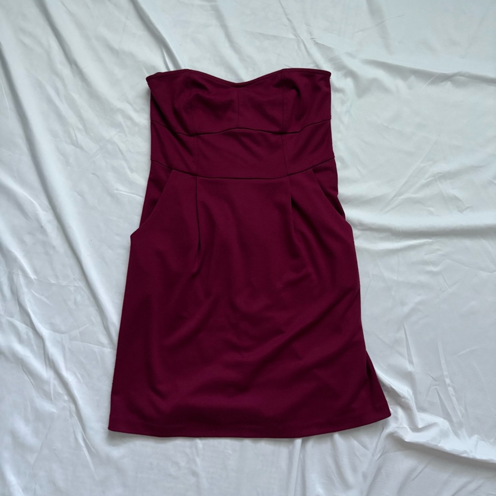 Silence + Noise Strapless Dress in Deep Burgundy